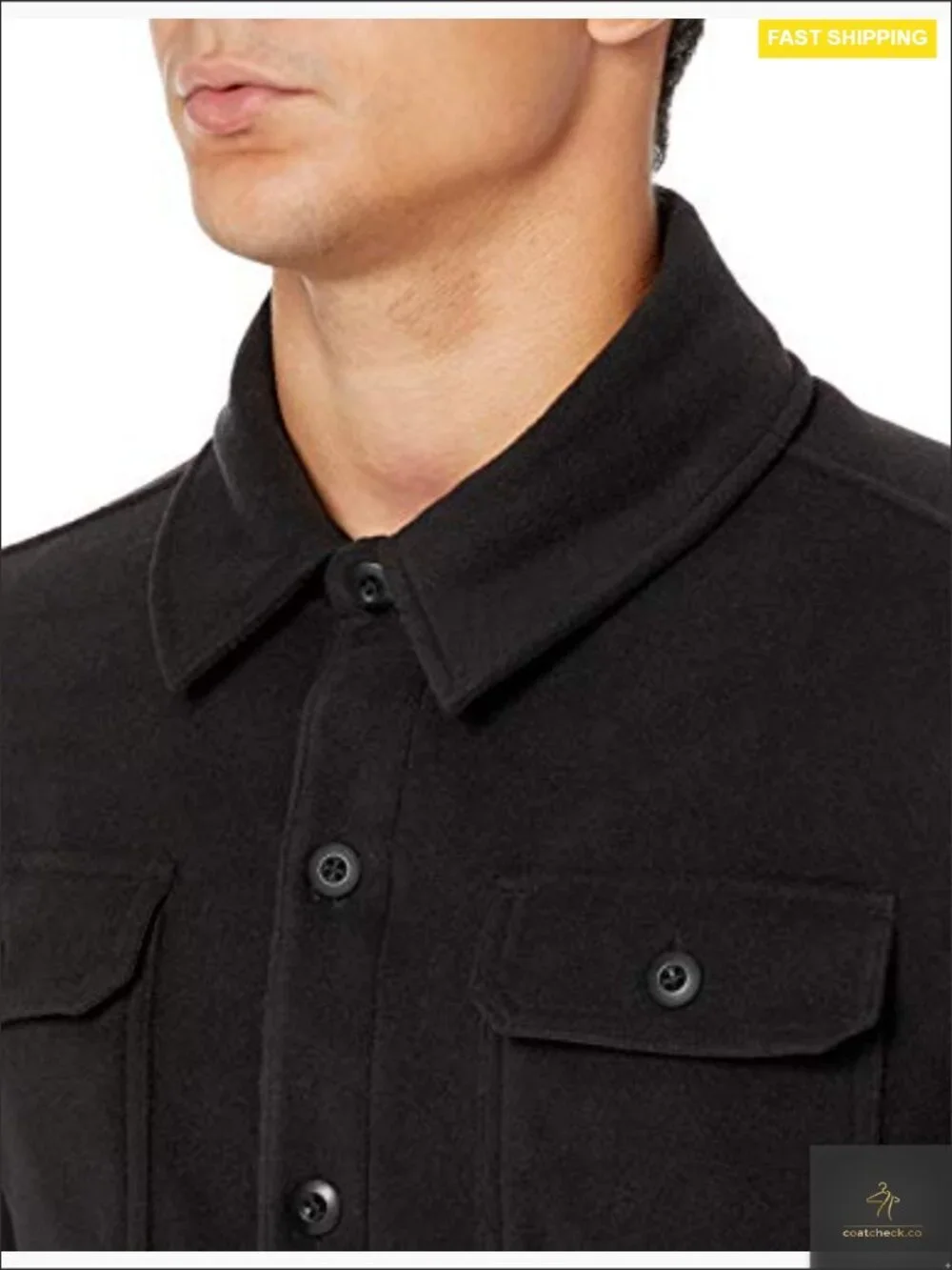 Men's Long-Sleeve Polar Fleece Shirt Jacket for Winter Regular Fit Button Front